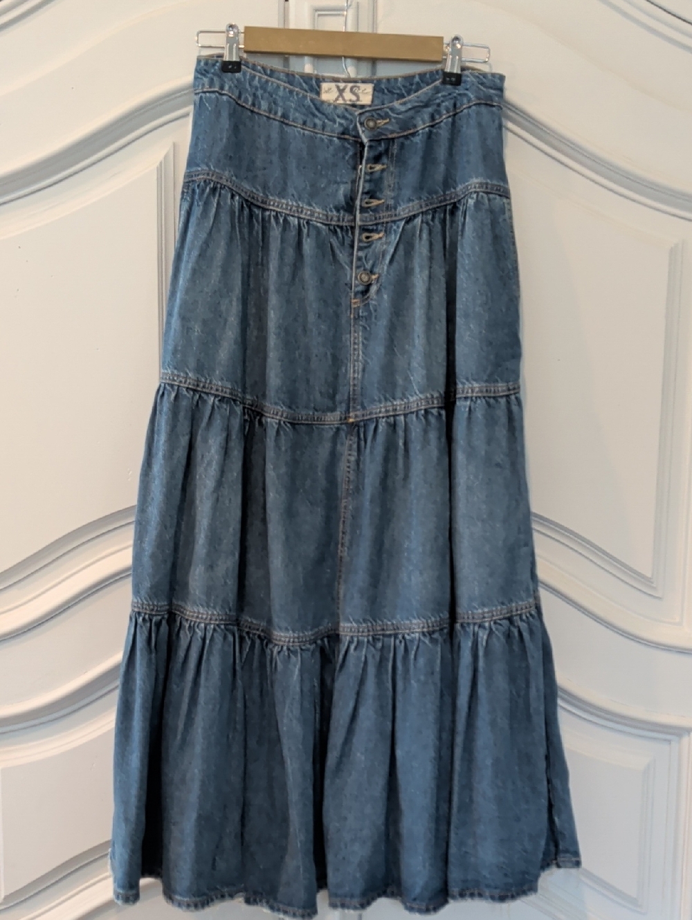 Free People Denim Tiered Maxi Skirt - Blue